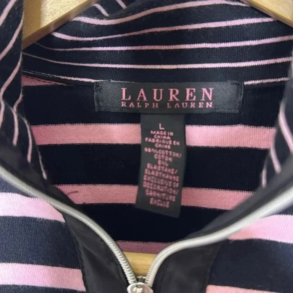 Lauren Ralph Lauren Large pink/black striped long sleeve top - Picture 3 of 4